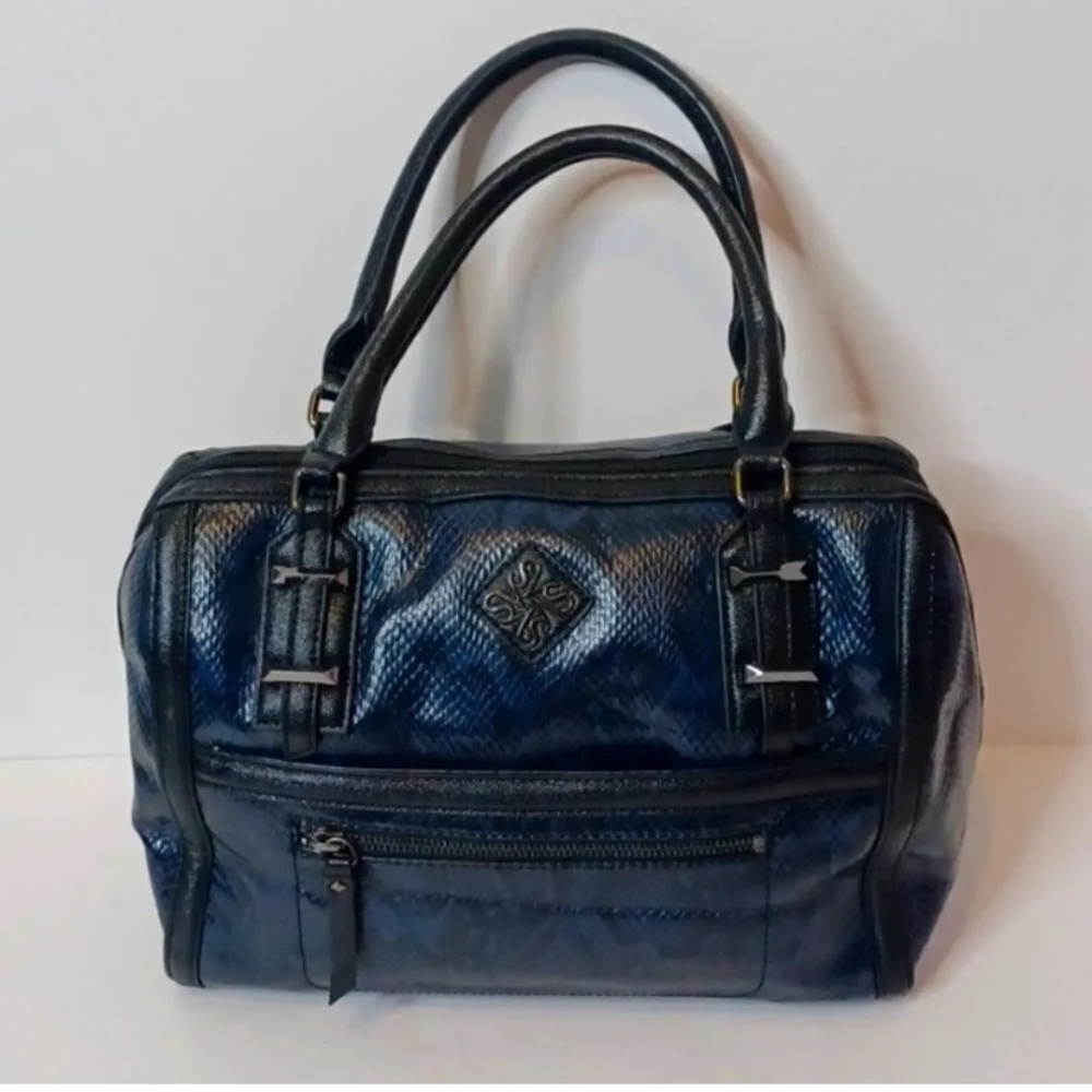 VERA WANG SIMPLY VERA  Blue Black Snakeskin Double Handle Handbag